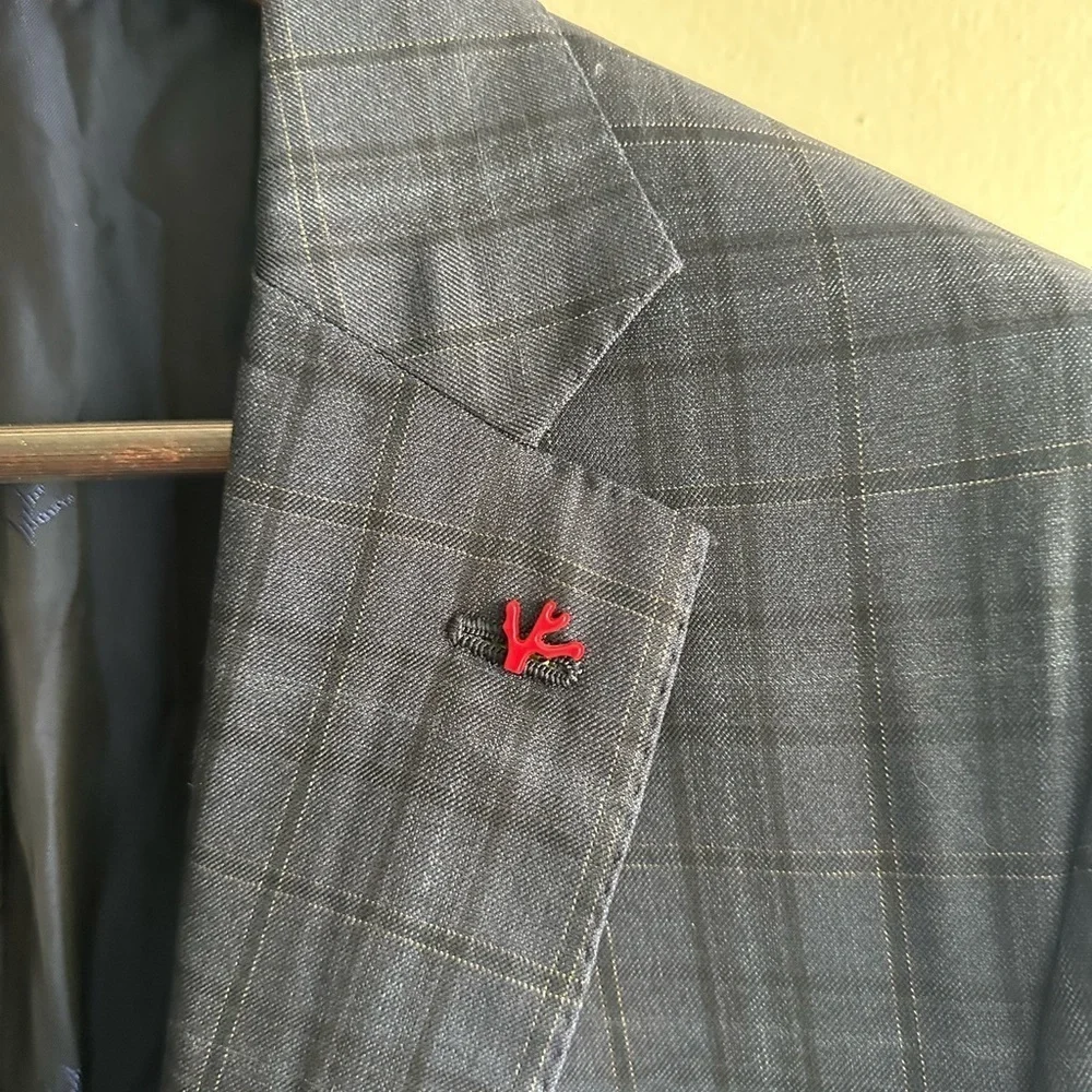 ISAIA Navy Fully Canvassed Checkered Blazer